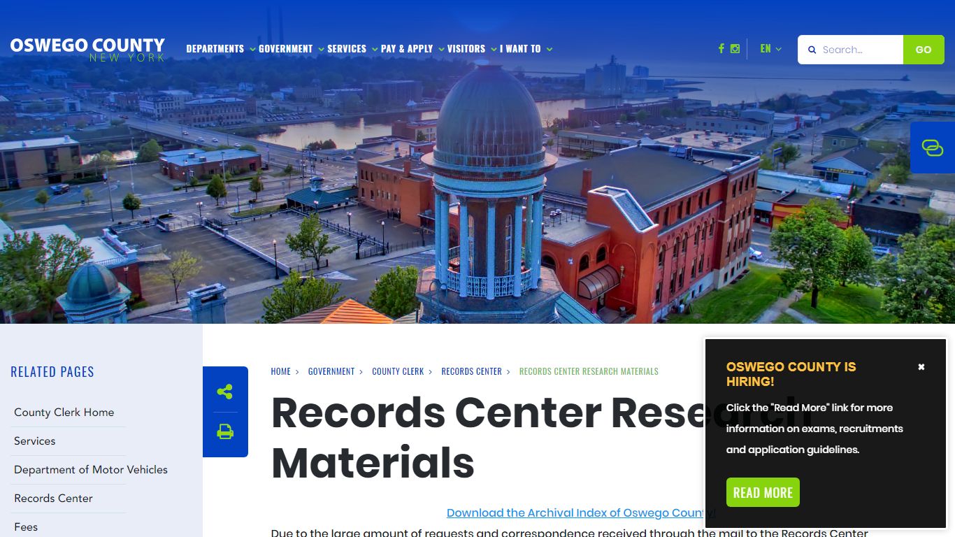 Records Center Research Materials - Oswego County, NY